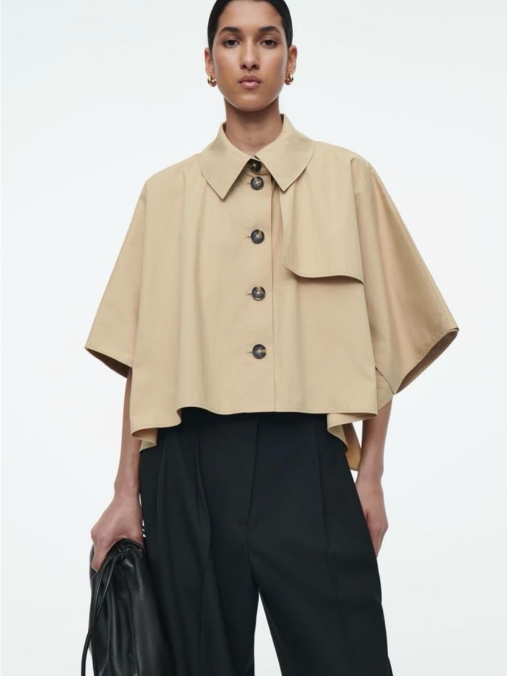COS Beige Minimalist Cropped Cape Jacket with Button Front One Size